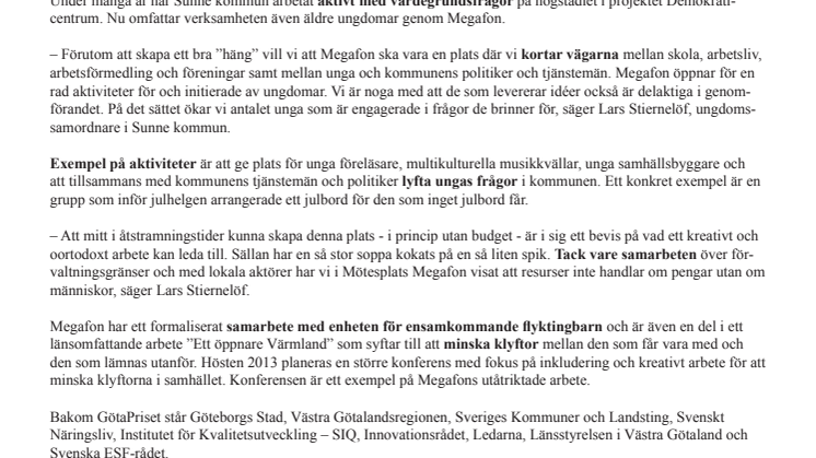 Megafon i Sunne nominerad till GötaPriset