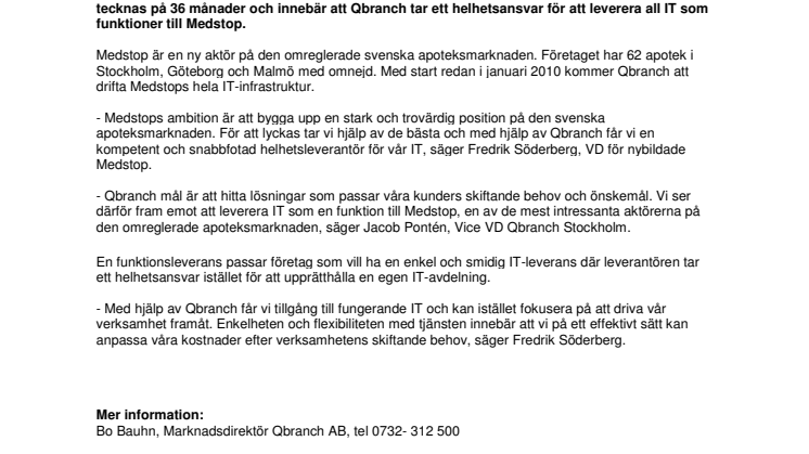 APOTEKSKEDJAN MEDSTOP OUTSOURCAR ALL IT TILL QBRANCH