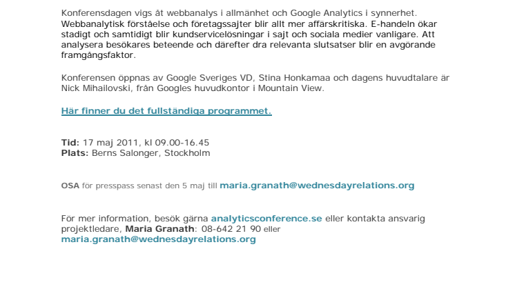 Pressinbjudan: Premiär för Google Analytics Conference i Sverige