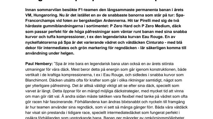 Pirellis medium- och hårda däck för Belgiens GP på Spa Francorchamps