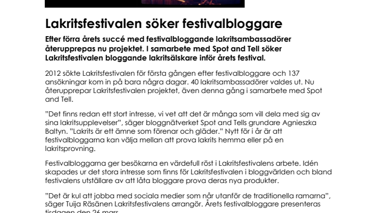 Lakritsfestivalen söker festivalbloggare