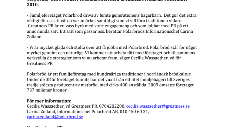 POLARBRÖD AB KLAR MED BYRÅUPPHANDLING	