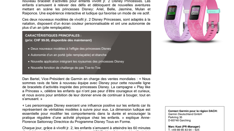 Garmin et Disney dévoilent une nouvelle version du bracelet d’activité pour enfants, vívofit jr. 2 Disney Princesses
