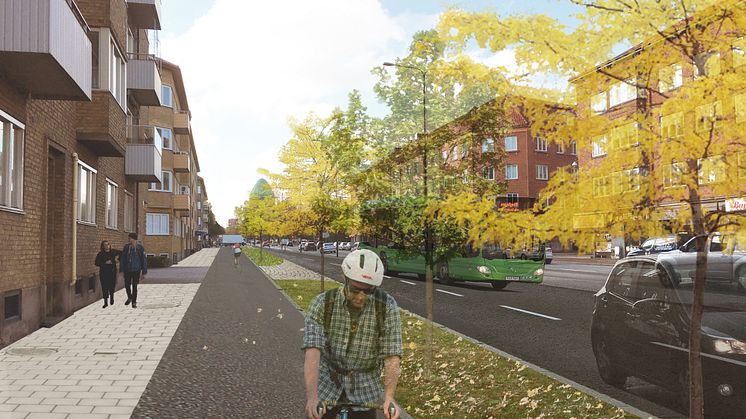 Visionsbild över cykelbana längs Nobelvägen.