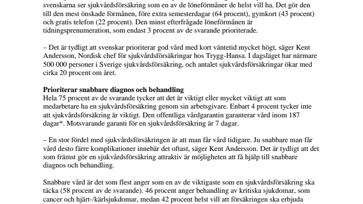 Sjukvårdsförsäkring är den mest önskade löneförmånen