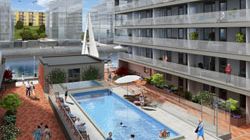 Stort intresse för HSBs poolhus på Västra Eriksberg i Göteborg