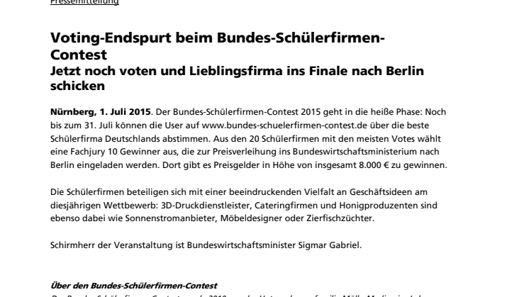 Voting-Endspurt beim Bundes-Schülerfirmen-Contest: Jetzt noch voten und Lieblingsfirma ins Finale nach Berlin schicken