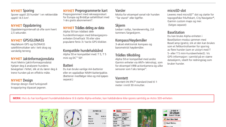 Produktark Garmin Alpha 50