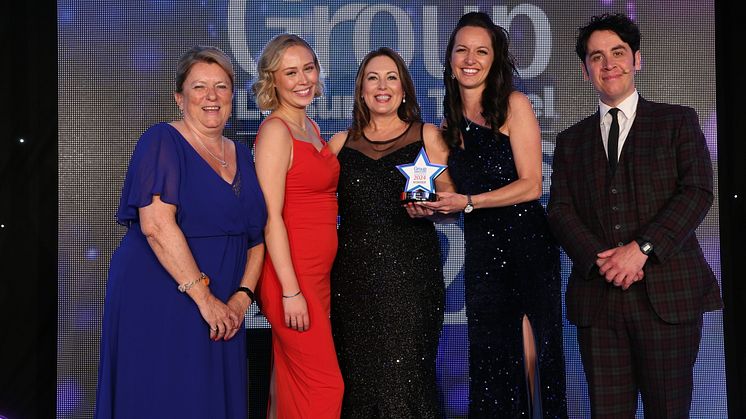 Ellen Walker from Travel Editions, Jessica Fowler, Ellie Fulcher and Hayley Walker from Fred. Olsen Cruise Lines and presenter Pete Firman