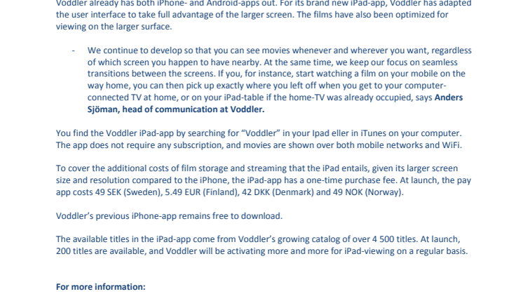 Voddler launches iPad-app – watch blockbusters on your tablet!
