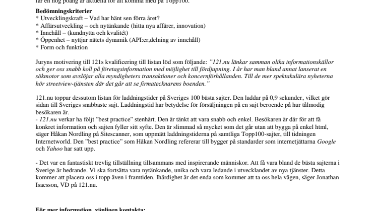 121.nu är Sveriges snabbaste sajt