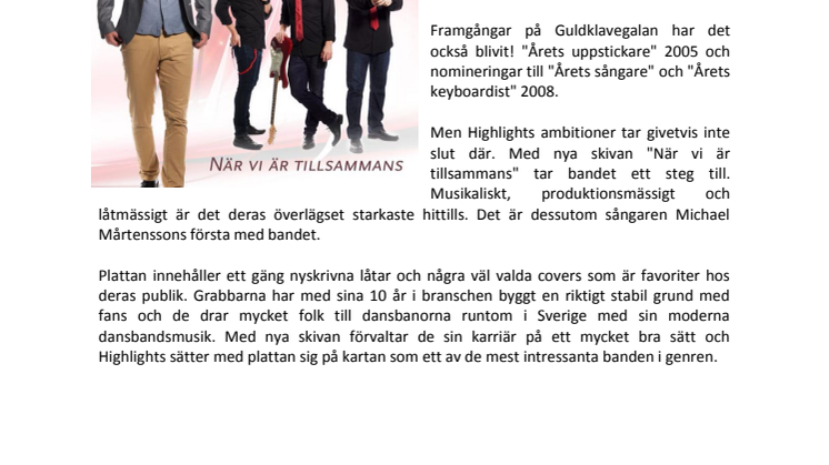 Dansbandet Highlights släpper CD "När vi är tillsammans"