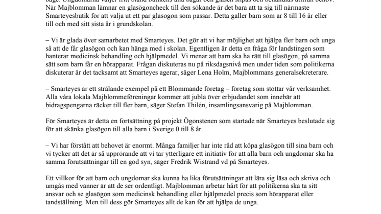 Smarteyes i samarbete med Majblomman – fler barn och unga får hjälp med glasögon