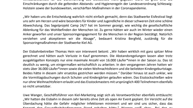 Absage des Stadtwerke Eisfestivals in Kiel 2020/21