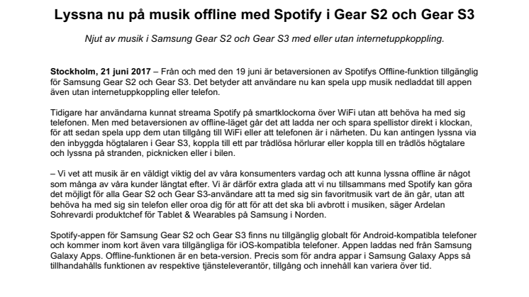 Lyssna nu på musik offline med Spotify i Gear S2 och Gear S3