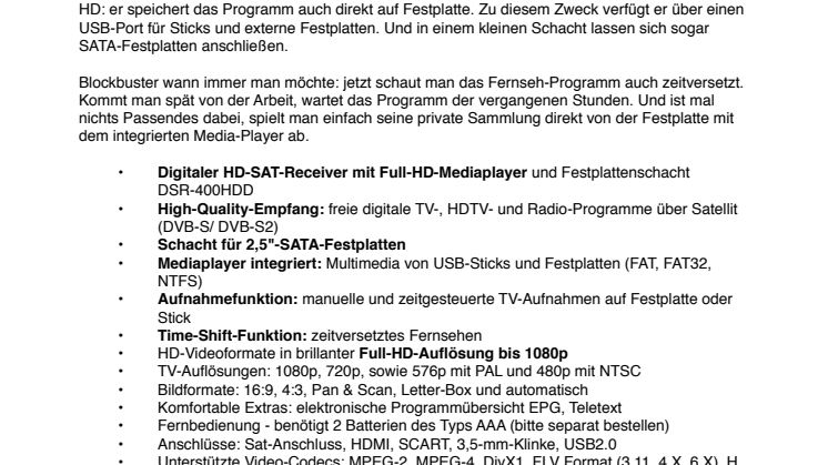 auvisio Digitaler HD-Sat-Receiver mit Full HD-Player und HDD-Schacht