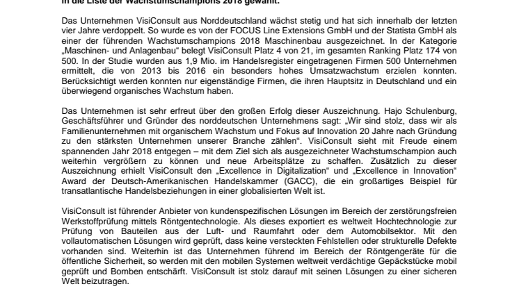 VisiConsult auf Platz 4 der FOCUS Wachstumschampions