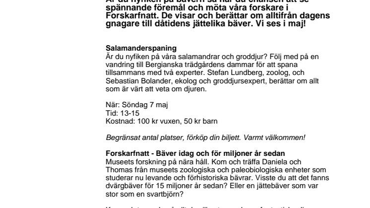 Det händer på Naturhistoriska riksmuseet i maj