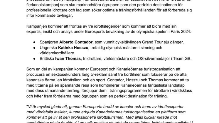 Eurosport inleder samarbete med Kanarieöarna i en kampanj för att marknadsföra ögruppen som en året runt-destination för idrottare.pdf