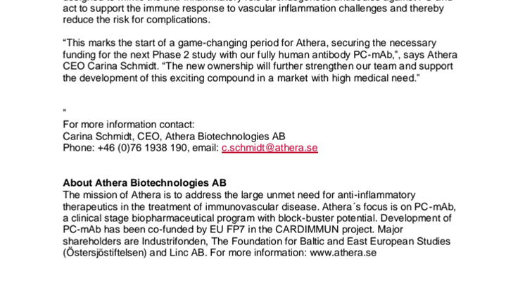 Athera completes financing to advance clinic with immunovascular antibody 