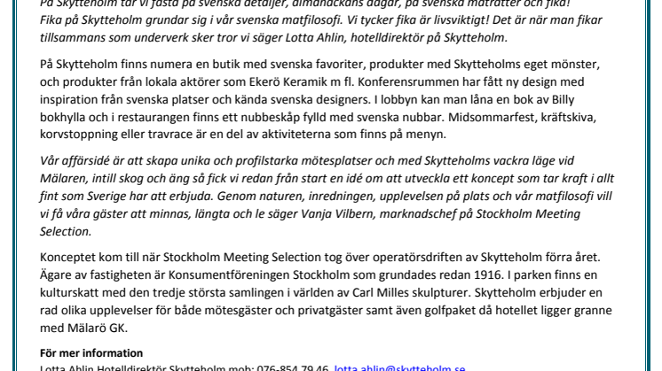 Nytt upplevelsekoncept på Skytteholm Hotell 