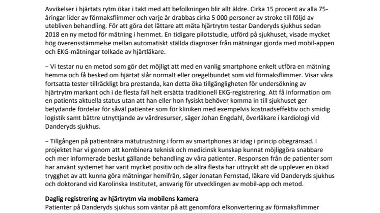 Mobil-app för diagnostik av hjärtrytm på distans testas på Danderyds sjukhus