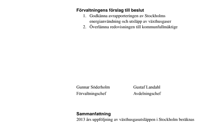 rapportering av Stockholms klimatutsläpp