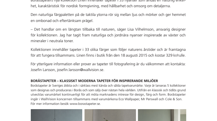 Boråstapeter presenterar 33 nyanser av linne