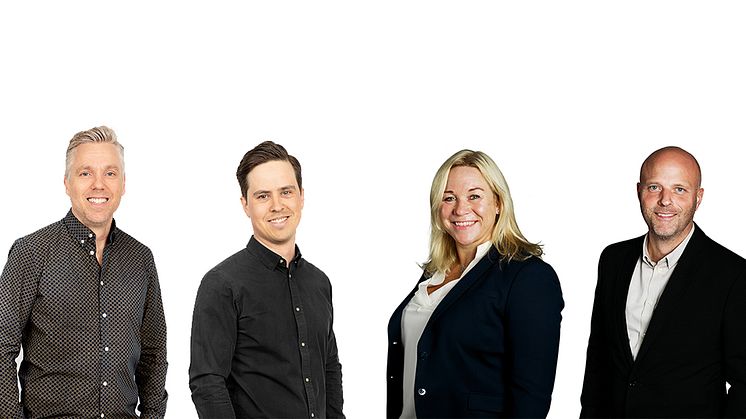 Från vänster i bild: Mikael Magnusson, affärschef Konstruktion & Installation Tyréns Sverige, Gustav Essebro, vd TK Botnia, Cecilia Granath, vd Tyréns Sverige och Andreas Behm Fredin, divisionschef Konstruktion & Installation Tyréns Sverige.