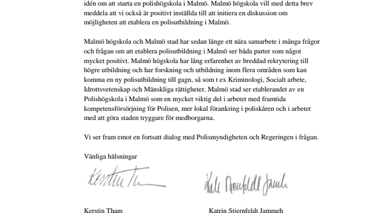 Malmö stad och Malmö högskola uppvaktar regeringen om polishögskola
