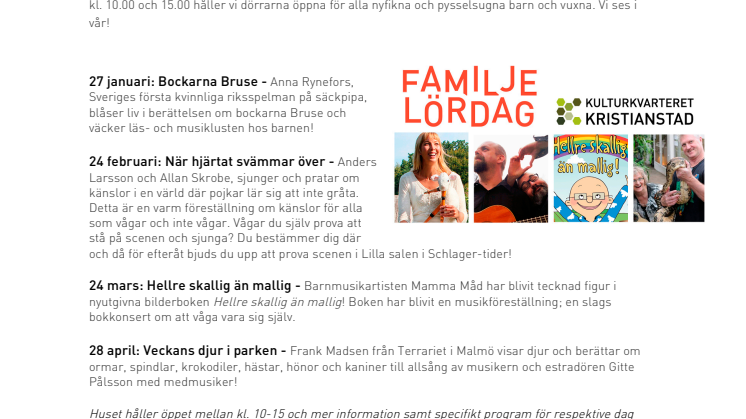  Familjelördagar för stora och små fortsätter på Kulturkvarteret i vår!