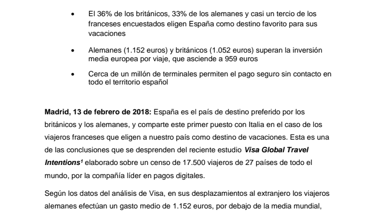 España es el destino favorito de los viajeros alemanes, británicos y franceses
