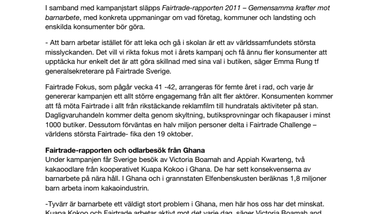 Fairtrade Fokus 2011 –  gemensamma krafter mot barnarbete