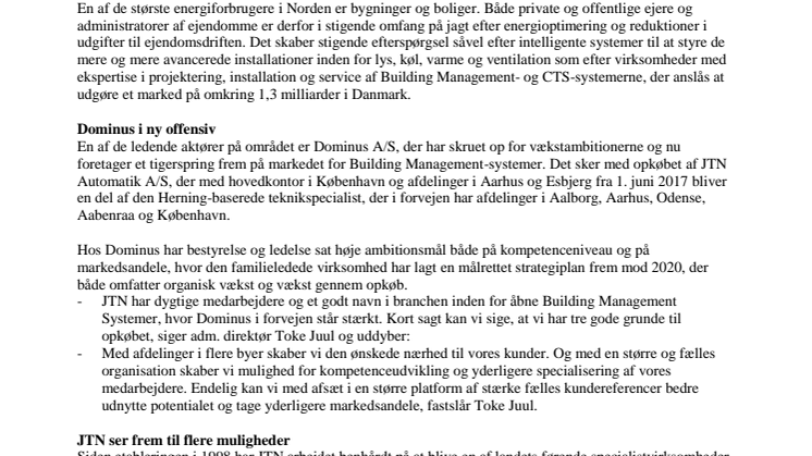 Nordomatic förvärvar JTN Automation A/S