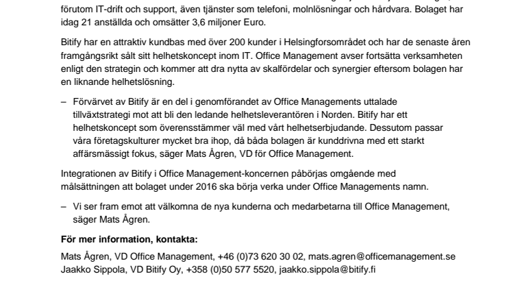 Office Management förvärvar finska Bitify