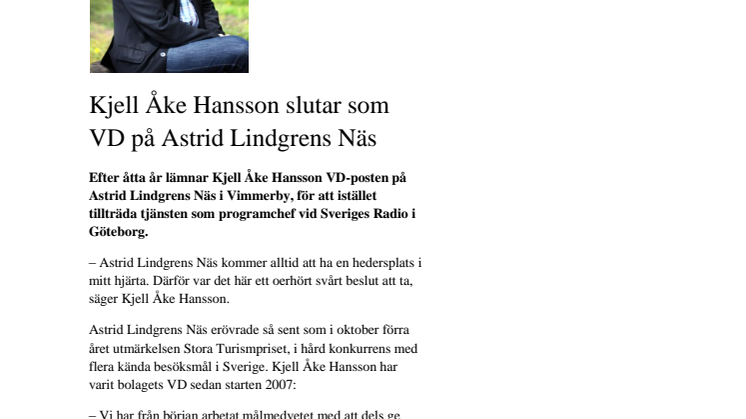 Kjell Åke Hansson slutar som VD på Astrid Lindgrens Näs