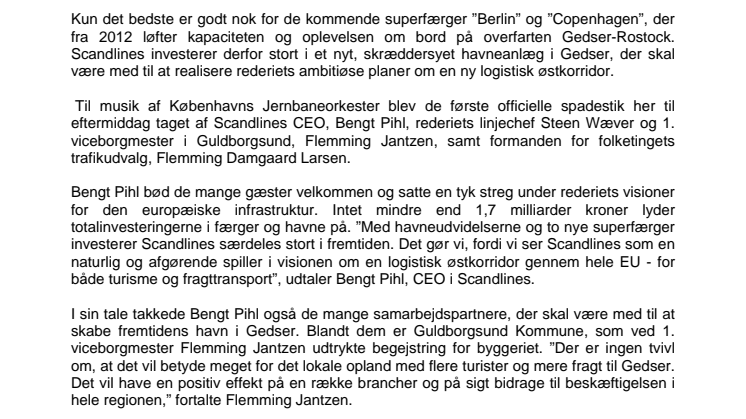 Første officielle spadestik til Scandlines’ nye superhavn i Gedser