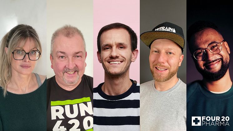 Diese fünf Cannabispatient:innen bilden den Patientenbeirat von Four 20 Pharma (von links): Wenke Lange, Michael Hagemeier, Manuel Raff, Vince Kühne und Pete Boateng.