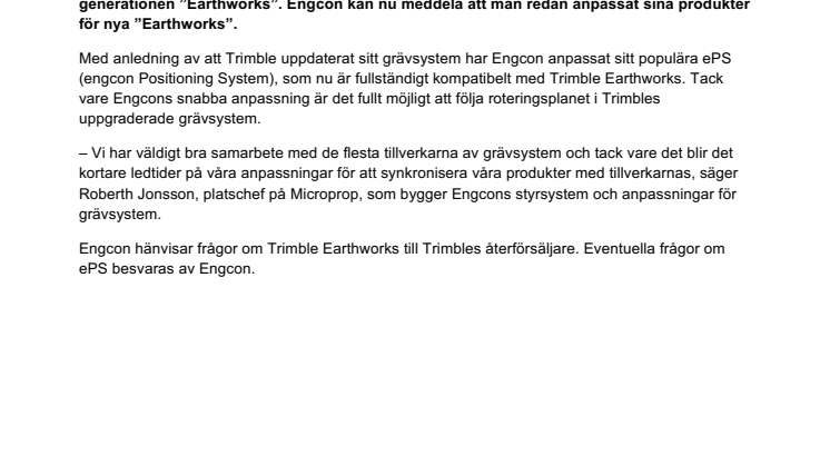 Engcon stödjer nu Trimbles nya grävsystem