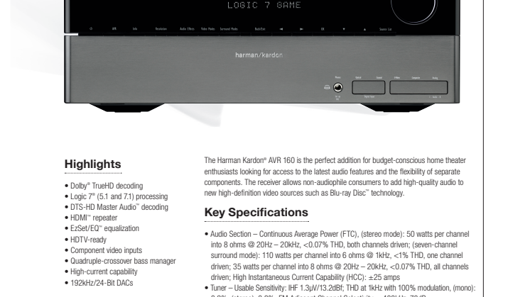 Harman kardon AVR 160 specifikation
