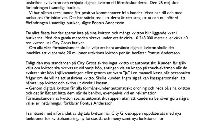 City Gross inför digitala kvitton