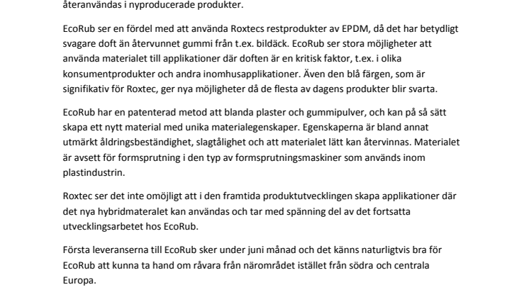 EcoRub: Samarbetsavtal/leveransavtal med Roxtec i Karlskrona