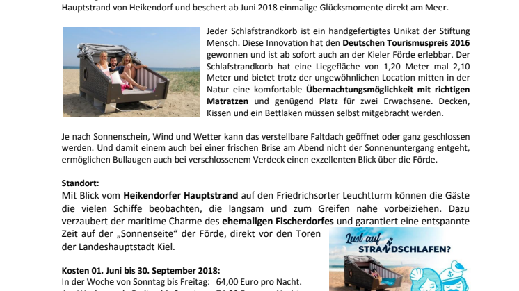 Strandschlafen an der Kieler Förde. Innovative Übernachtungsidee für Einwohner und Gäste