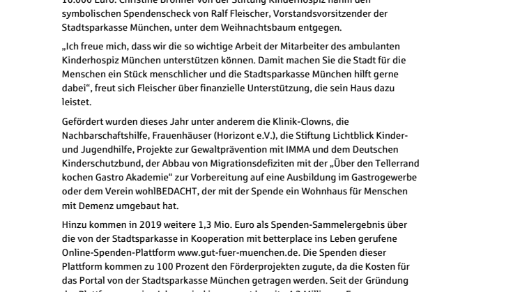 10.000 Euro Spende für die Stiftung Ambulantes Kinderhospiz München
