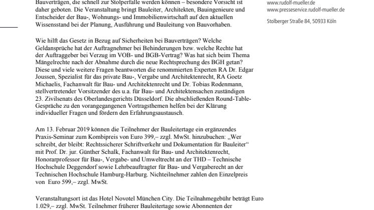 Kölner Bauleitertage 2019 