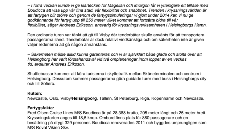 ​Ytterligare ett extra kryssningsanlöp till Helsingborg