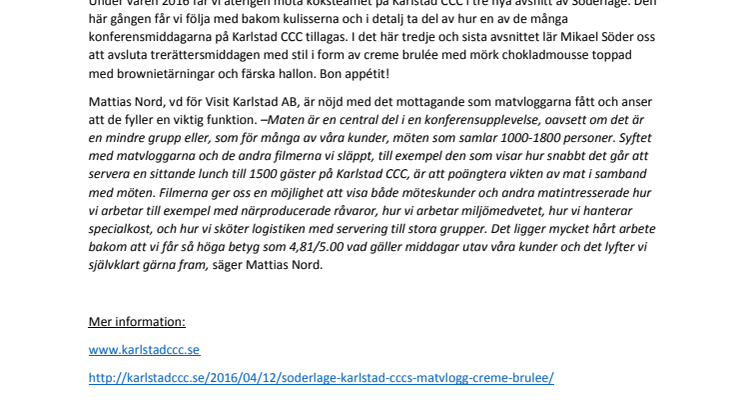 Karlstad CCCs matvlogg Söderläge – creme brulée med mörk chokladmousse