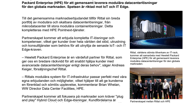Rittal och Hewlett Packard Enterprise samarbetar för IoT och IT Edge