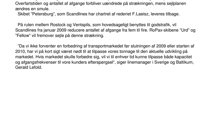 Scandlines indleder 2009 med ny struktur i de baltiske lande