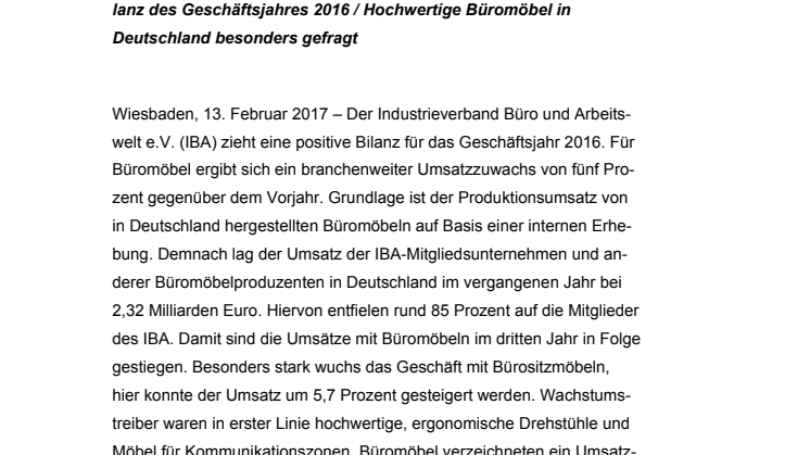 Büromöbelumsätze legen zum dritten Mal in Folge zu